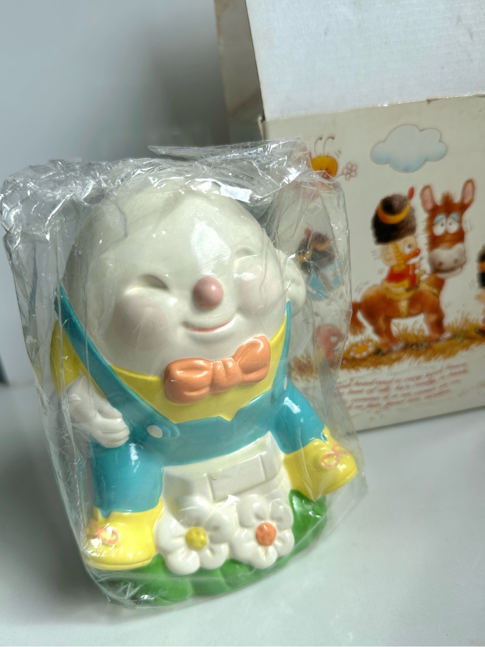 Humpty-Dumpty Hand-Painted Earthenware Piggy Coin Bank--Vintage Avon 1982 NWT